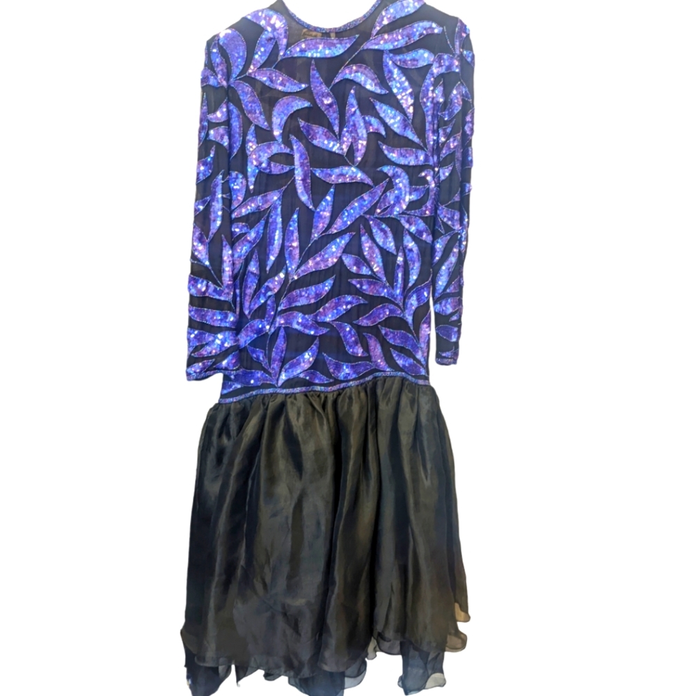 Judith Ann Creations sequin/beaded silk dress purples/black